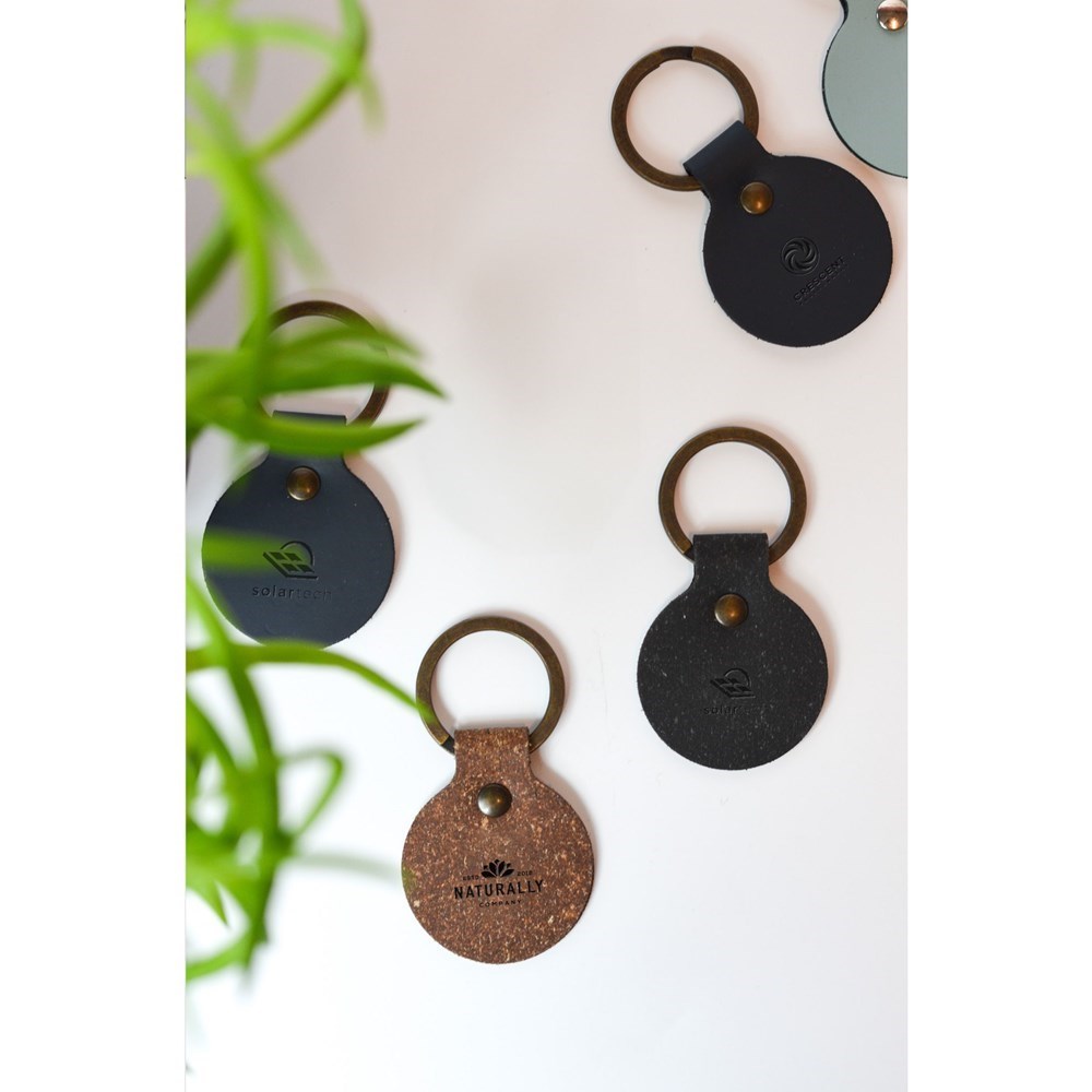 Recycled Leather Keyring Round